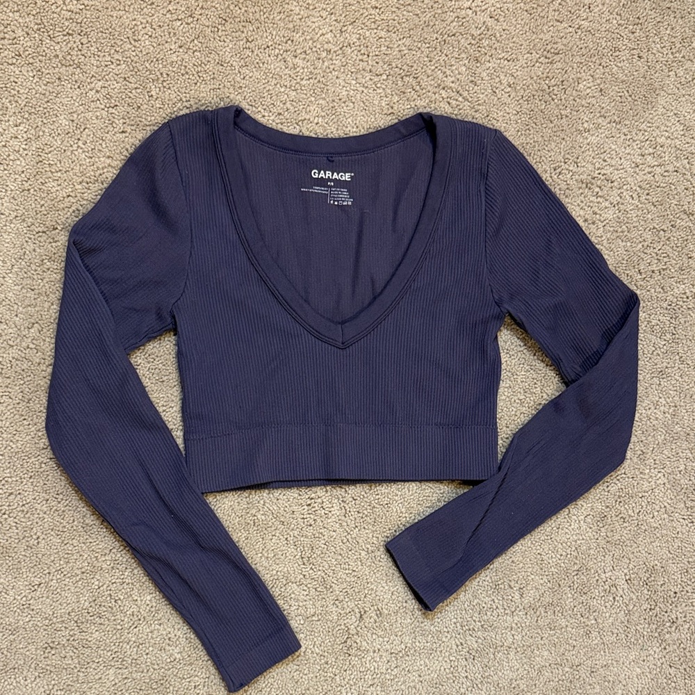 Garage Deep Blue V-Neck Crop Top